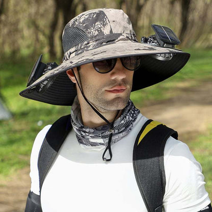 2025 New Wide Brim Solar Fan Outdoor Fishing Hat-Solar & USB Charging