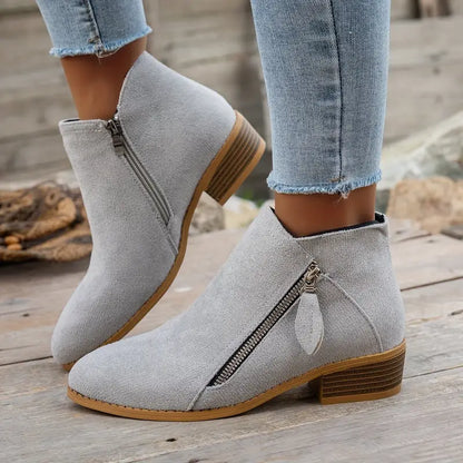 LAST DAY 50% OFF❤️ Women’s Comfort Walking Ankle Boots – Low Heel, Zipper Closure, Orthopedic Arch Support
