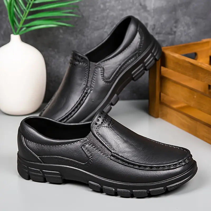 Men’s Black EVA Slip-on Work Shoes - Comfortable Chef Shoes for Driving and Office Use, All-Season Casual Footwear