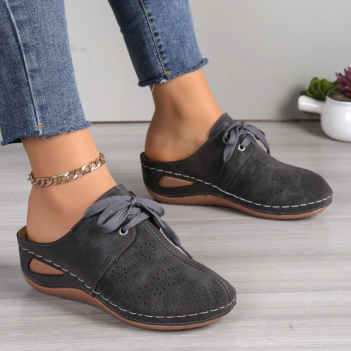 Summer Sale 50% Off❤️Women’s Summer Comfort Orthopedic Mule Sandals,  Slip-On, Round Toe with Lace-Up Design