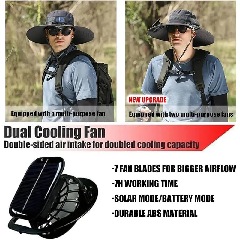 2025 New Wide Brim Solar Fan Outdoor Fishing Hat-Solar & USB Charging