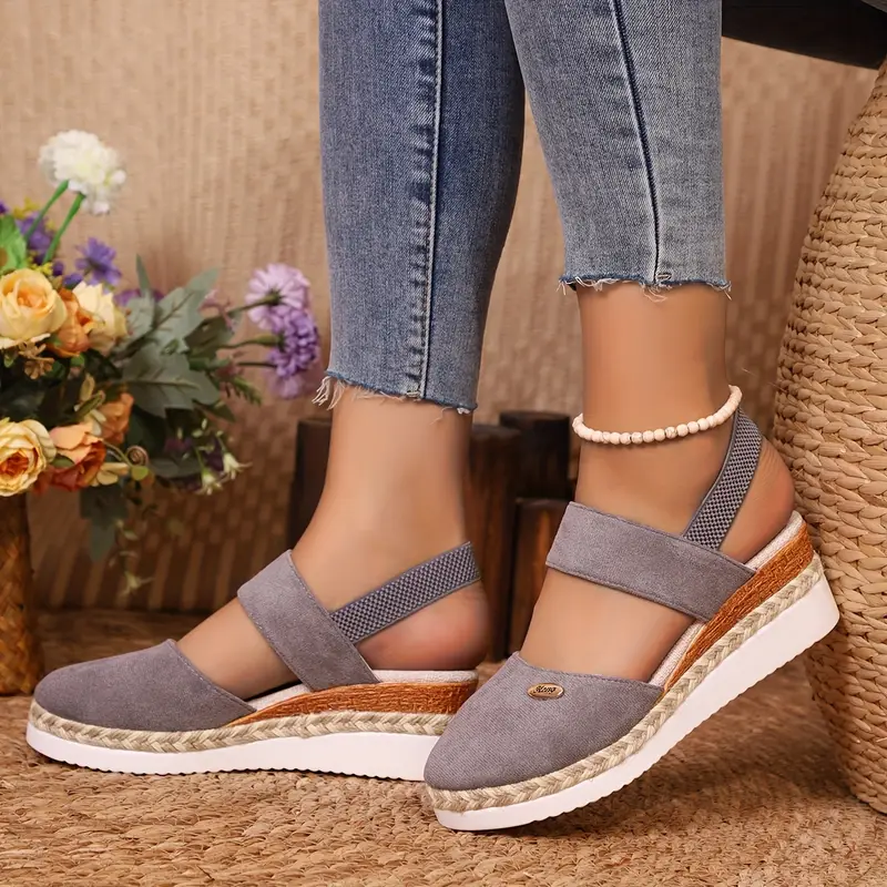 Spring Sale 45%💝 Women's Closed Toe Espadrille Wedge Sandals – Platform with Elastic Slingback