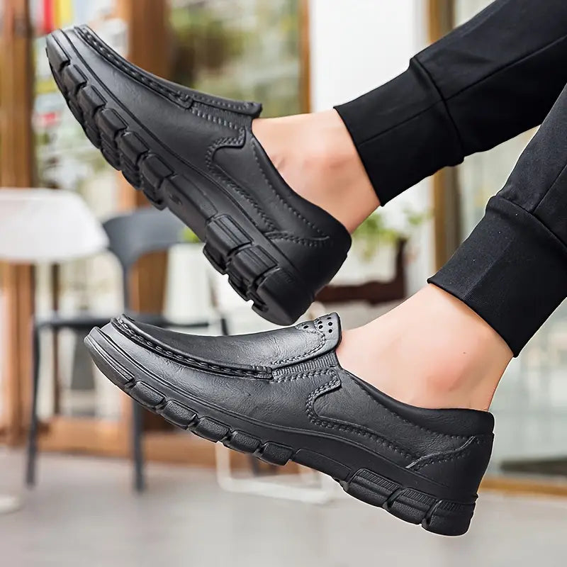 Men’s Black EVA Slip-on Work Shoes - Comfortable Chef Shoes for Driving and Office Use, All-Season Casual Footwear