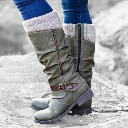 🎁Last Day  50% OFF❄️ ❤️ Women’s Leather Flat Heel Wide Mid-Calf Zipper Boots