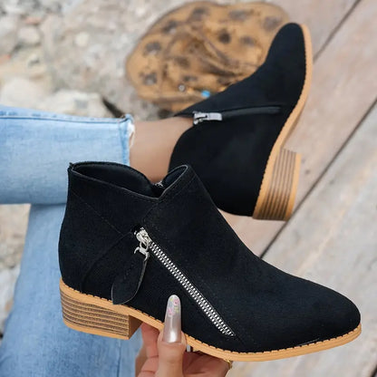 LAST DAY 50% OFF❤️ Women’s Comfort Walking Ankle Boots – Low Heel, Zipper Closure, Orthopedic Arch Support