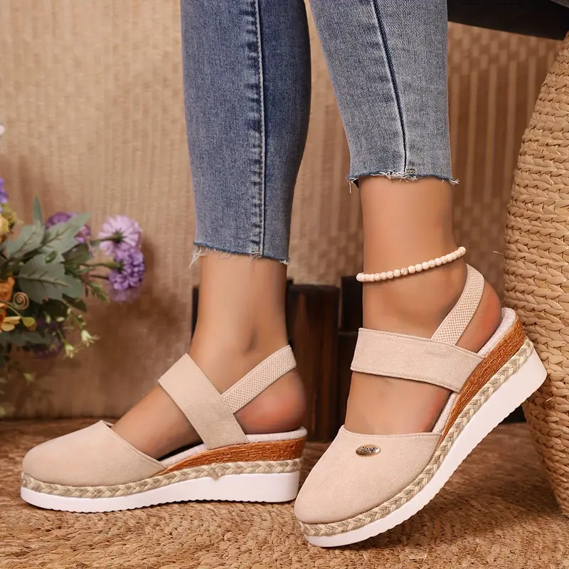 Spring Sale 45%💝 Women's Closed Toe Espadrille Wedge Sandals – Platform with Elastic Slingback