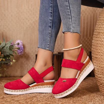 Spring Sale 45%💝 Women's Closed Toe Espadrille Wedge Sandals – Platform with Elastic Slingback