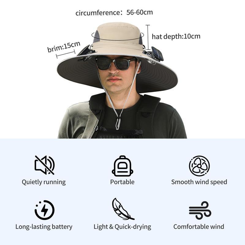 2025 New Wide Brim Solar Fan Outdoor Fishing Hat-Solar & USB Charging