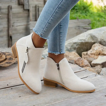 LAST DAY 50% OFF❤️ Women’s Comfort Walking Ankle Boots – Low Heel, Zipper Closure, Orthopedic Arch Support